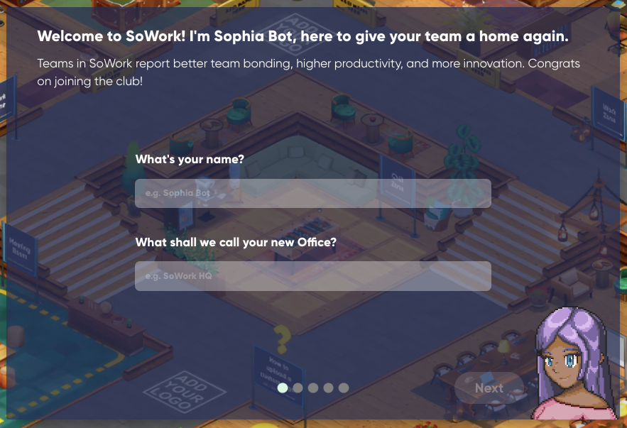 The opening screen of the SoWork onboarding process 