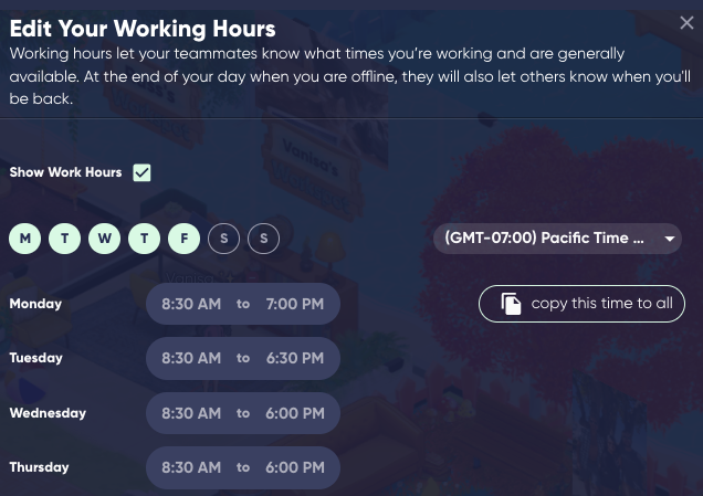 The Working Hours menu in SoWork 